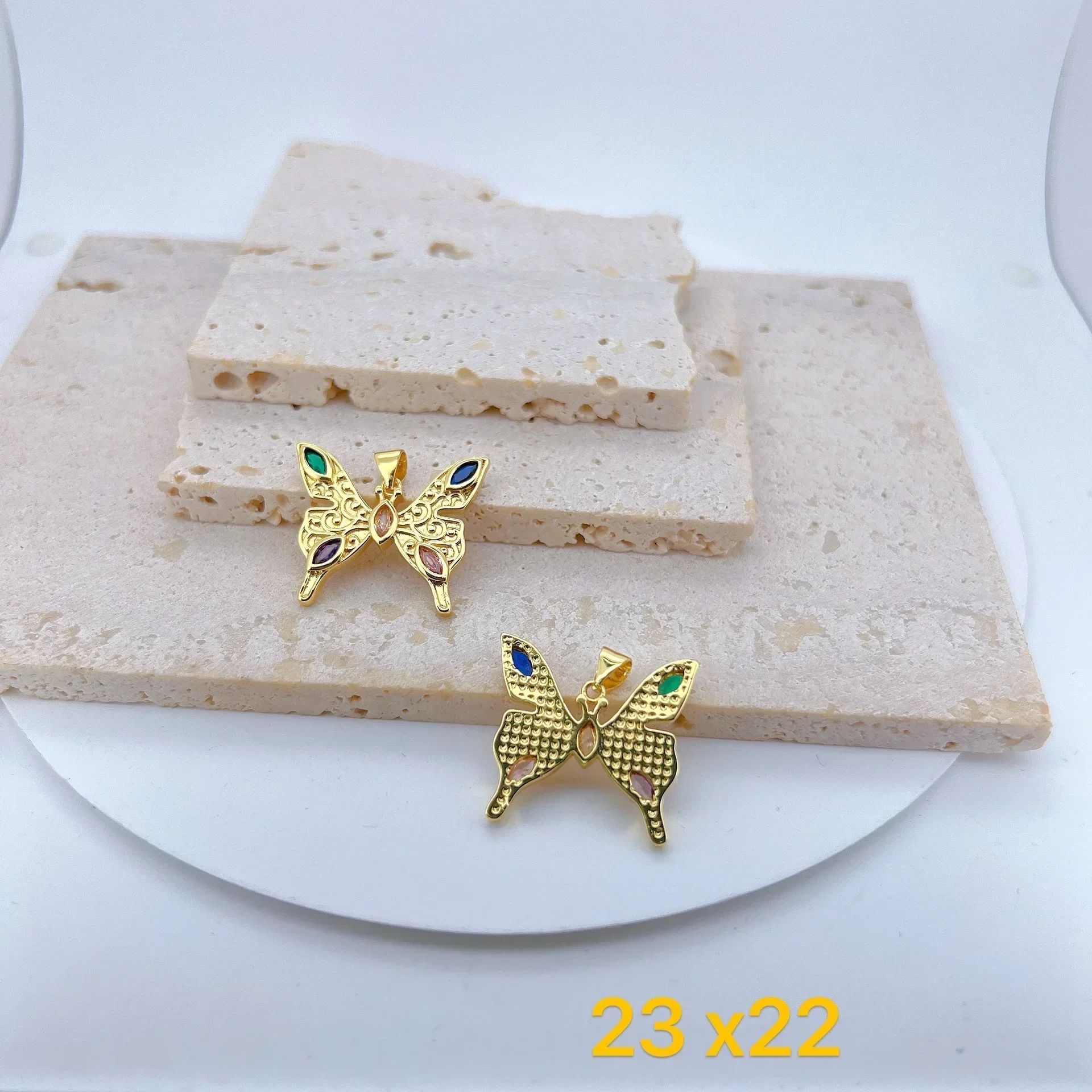 Diy Jewelry Making Supplies Micro Inlay Zircon Pendant Heart Square Round Bee Butterfly Eyes Copper Plated Gold Accessories 2Pcs