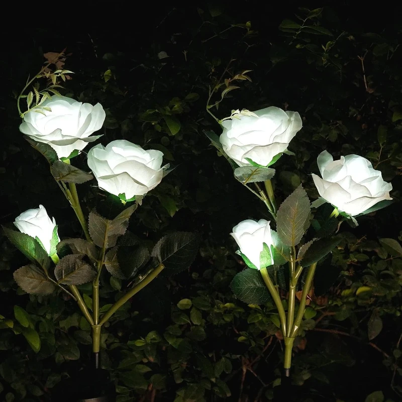 White Rose Solar Lights 1 Pack Realistic Solar Flower Lights LED Decorative Landscape Garden Lights