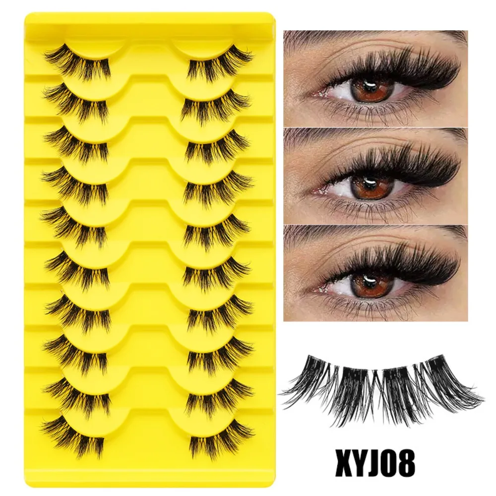 10 Paar mit Gelee-Klebestreifen, halbe gefälschte Wimpern, kleberfrei, Anime, Cosplay, flauschige Wimpern, DIY, handgefertigte Katzen-Elfen-Wimpern, Mädchen