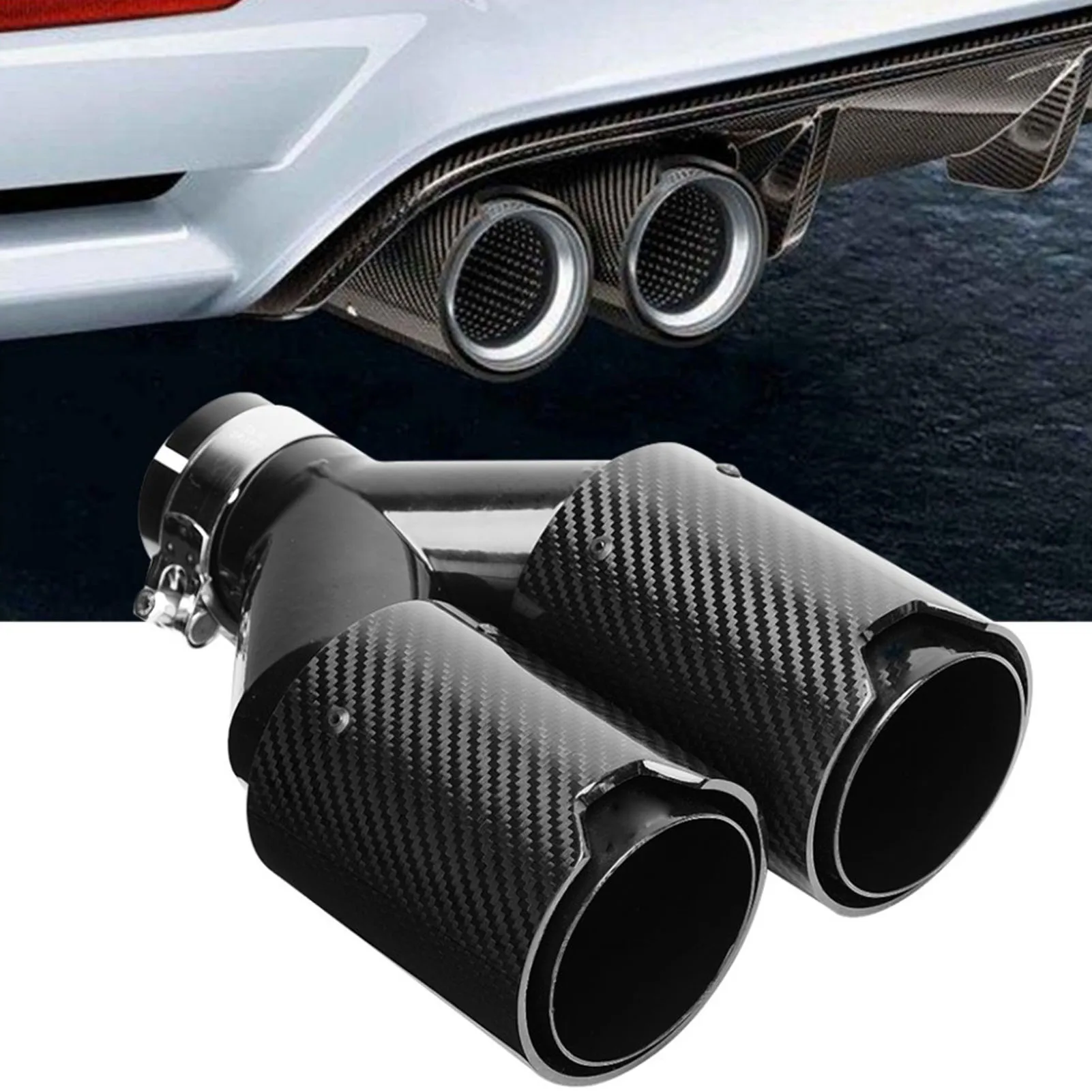 

Car Rear Exhaust Tip Universal Carbon Fibre Tail Throat Silencer Y Pipe Dual Exhaust Muffler Tip Auto Modification Accessories