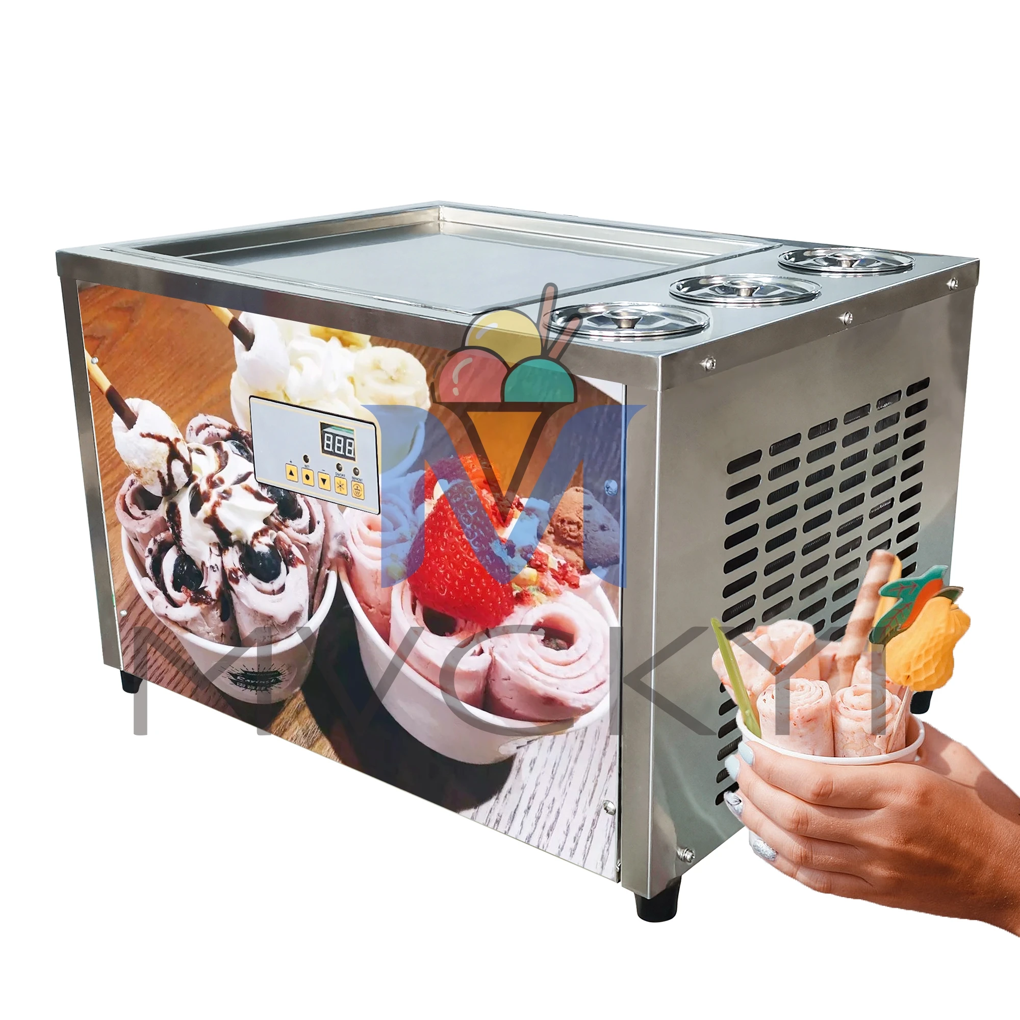 Mvckyi 18 inches Ice Cream Roll Machine/Fried Ice Cream Roll Machine/Frozen Yogurt Machine