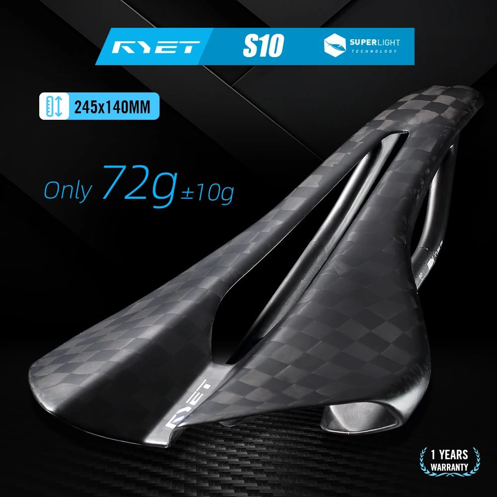 

RYET Lightest 72g Carbon Bicycle Seat 12K Shock Absorbing Hollow Bike Breathable Rainproof Road Mountain Gravel Cycling Cushion