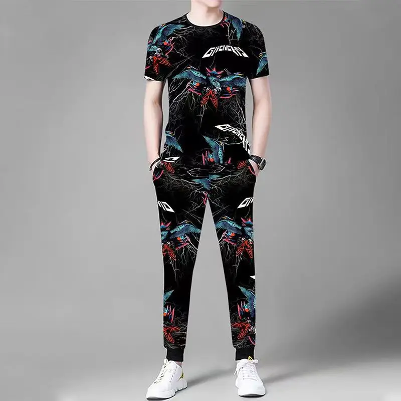 T-shirt et pantalon vintage pour hommes, streetwear imprimé dragon 3D, ensemble deux pièces Sportedly, haute qualité, été