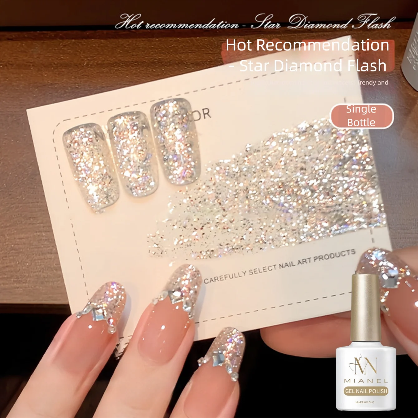 MIANEL 2026 Summer New White-Brilliant Star Diamond Glitter Gel Nail Polish, Extra Sparkling Glitter for Nails