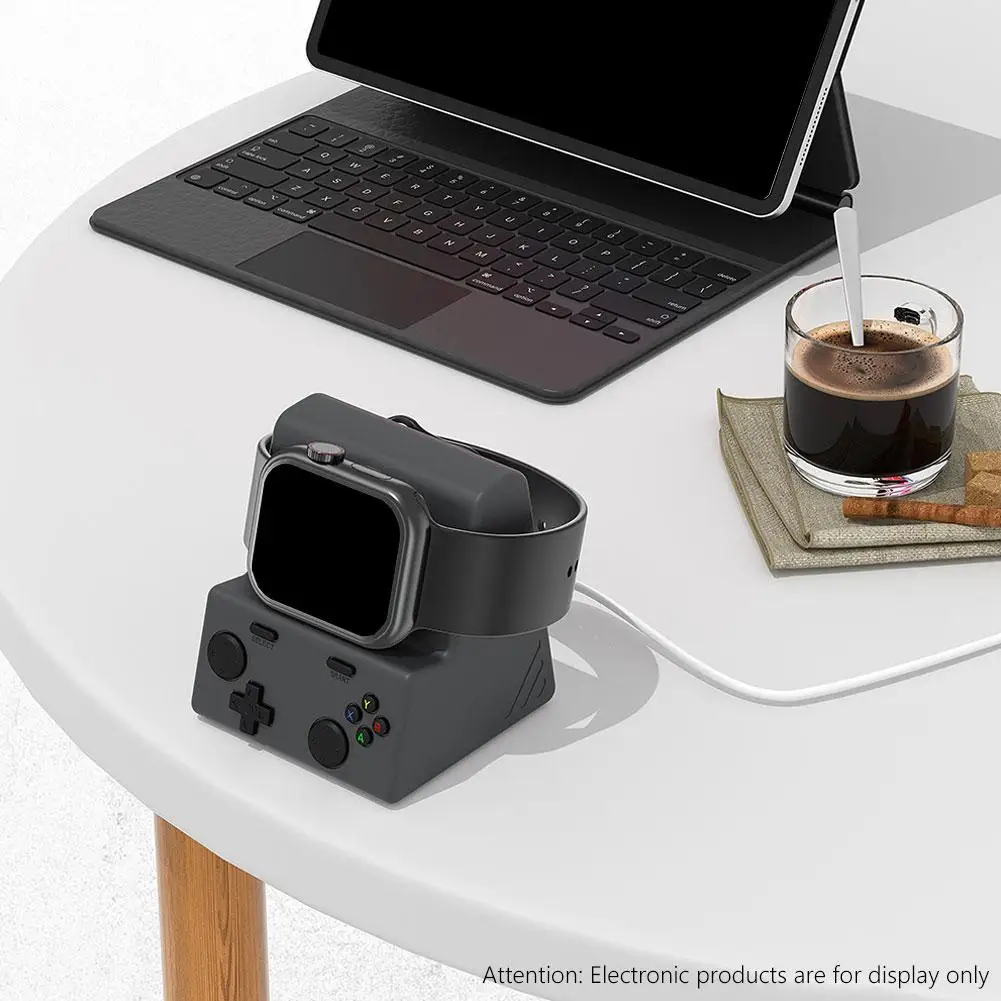 Desktop Holder For Apple Watch Ultra Charger Stand Retro Computer Pattern Charging Base for iWatch 10 9 8 Silicone Dock Holder