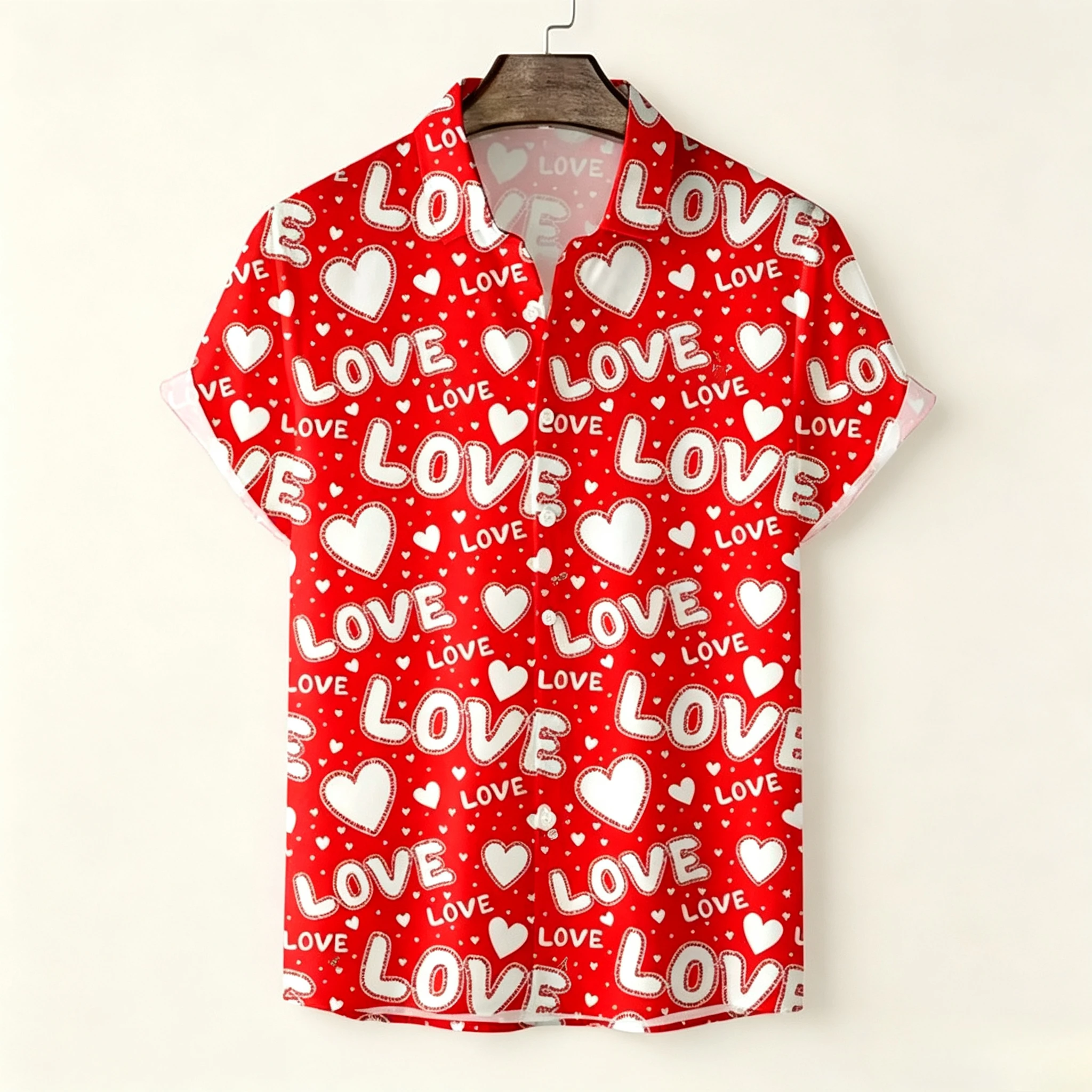 Heart Hawaii Valentine's 3D Print Short Sleeve Mens Fashion Shirts Summer Blouse Men's Clothing Y2K Camisas Casuais Flower Male