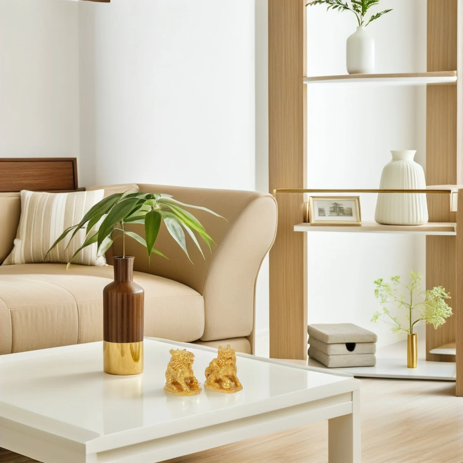 

1Pair Resin Feng Shui Kylin Sculpture Guardian Statue for Living Room Office Prosperity Luck Decorative Statue