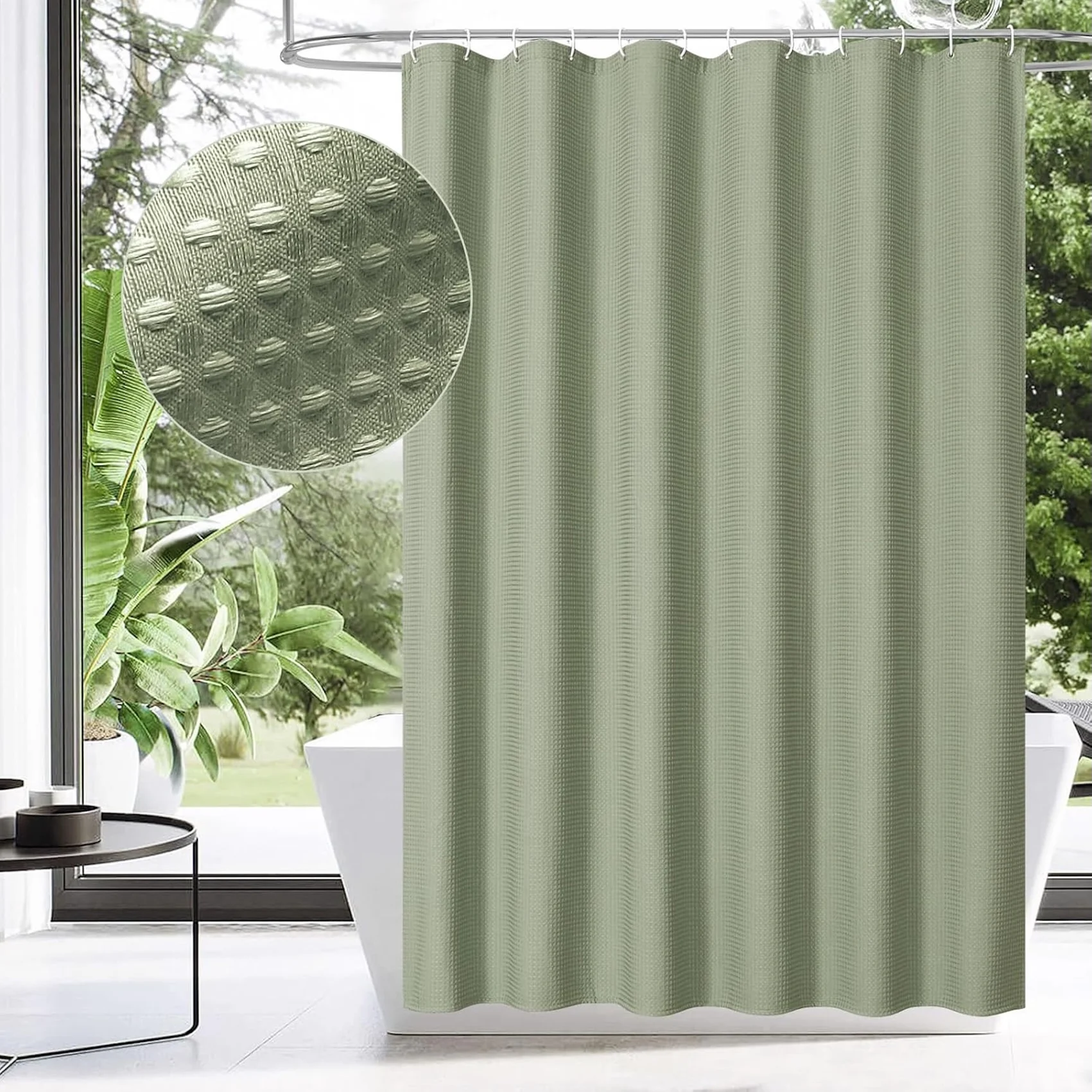 

230GSM Heavy Duty Waffle Weave Shower Curtain, Rustproof Metal Grommets, Waterproof & Thickened Fabric, 6 Colors, Easy Installat