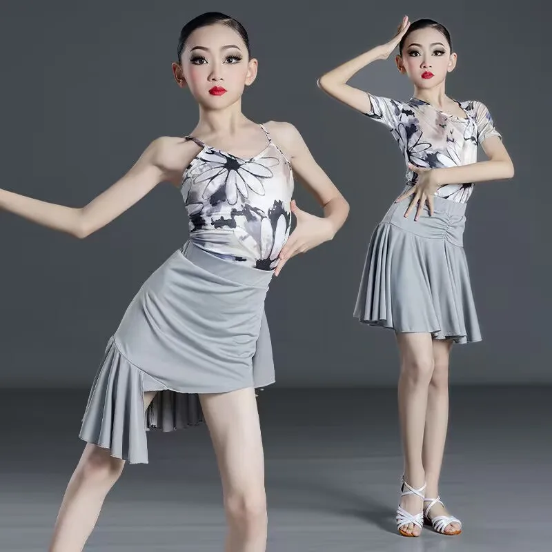 2024 New Kids Latin Dance Dress for Competition Girls Leopard Cha-cha Tanggo Ballroom Dancing Dresses Sexy Salsa Dancewear