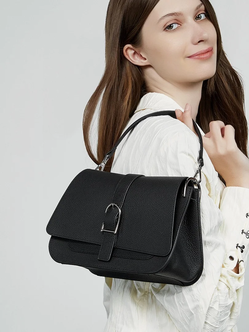 100% Cowhide Leather Women Saddle Bags Fashion Ladies Shoulder Bags Retro Women Handbags Female Side Bags view 4