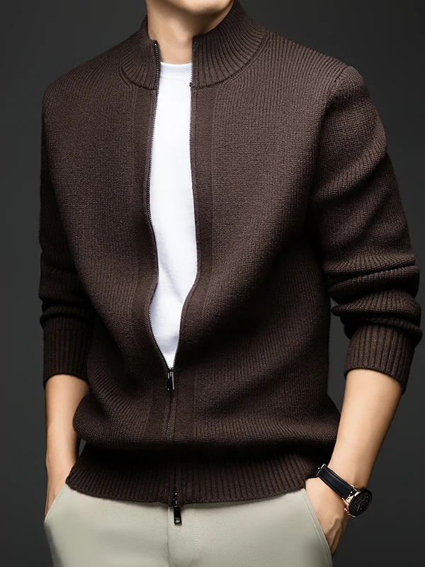 

Мужской вязаный кардиган Kazuki Kuraii: шерстяной свитер в полоску с вышивкой, воротником-стойкой и длинными рукавами для повседневной носки осенью и зимой