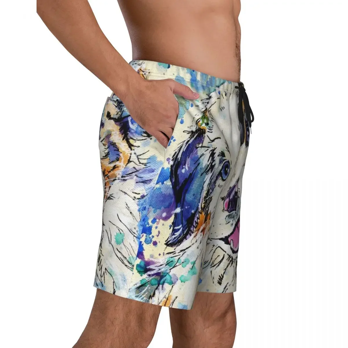 Custom Australian Shepherd Dog Swim Trunks Men Quick Dry Board Shorts Collie Puppy Swimwear Suits Boardshorts