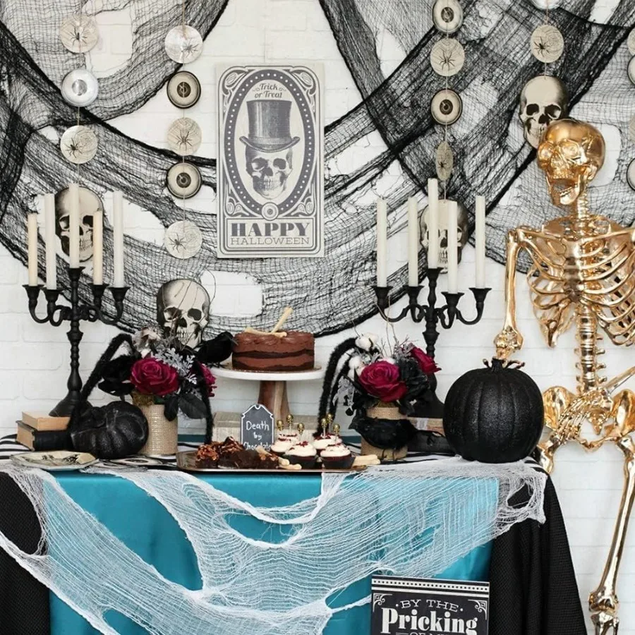 2/4m Halloween Gruseliger Gaze-Stoff Dekoration Schwarzer Gruseliger Halloween-Gaze-Wandbehang für Zuhause, Garten, Spukhaus-Party – Detail 4
