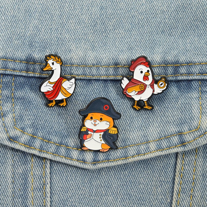 Historical Animal Pin Cute Anthropomorphic Style Roman Goose Explorer Chicken Napoleon Hamster For History Lovers Bag