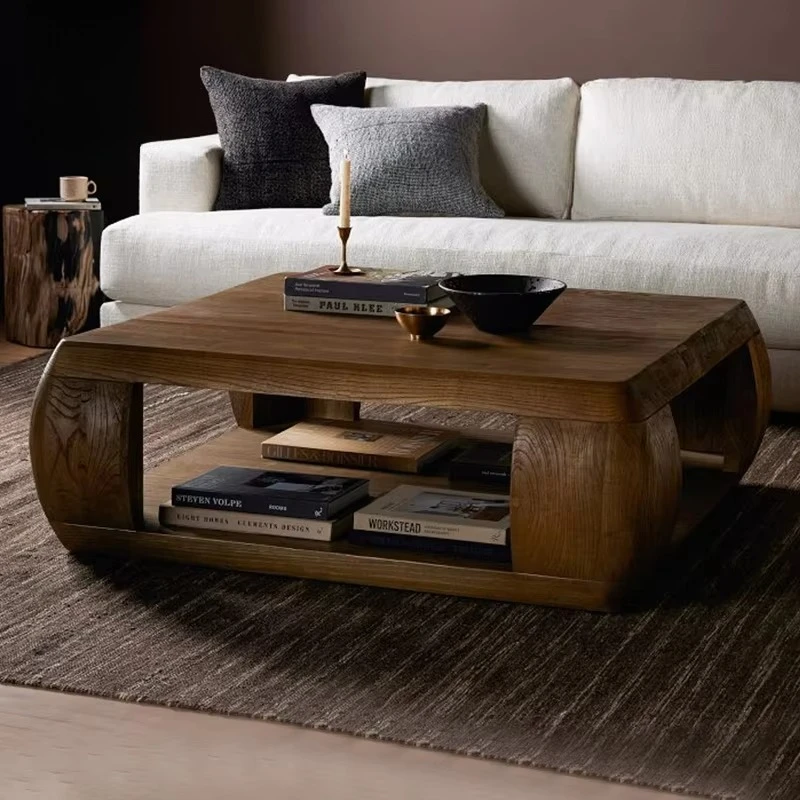 

# Minimalist Unique Square Coffee Table Antique Style Walnut Frame Center Living Room Household