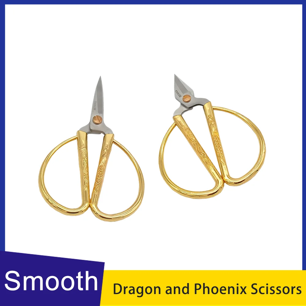 Stainless Steel Dragon and Phoenix Scissors Household Alloy Gold Scissors Ribbon-cutting Wedding Supplies Chinese Folk Custom