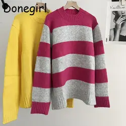 Donegirl 2023 Women Autumn Winter New Round Neck Bat Sleeve Loose Knitted Sweater Solid Simple Casual Pullovers Female Tops Chic