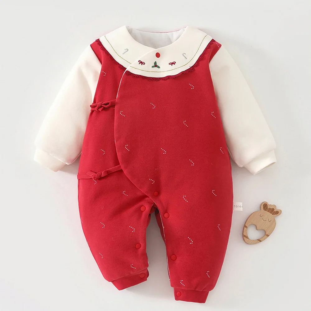 Newborn Baby Romper Long Sleeve Quiltded Warm Winter Chinese New Year Unisex Baby Boy Girl Clothes Hospital Baby Jumpsuits