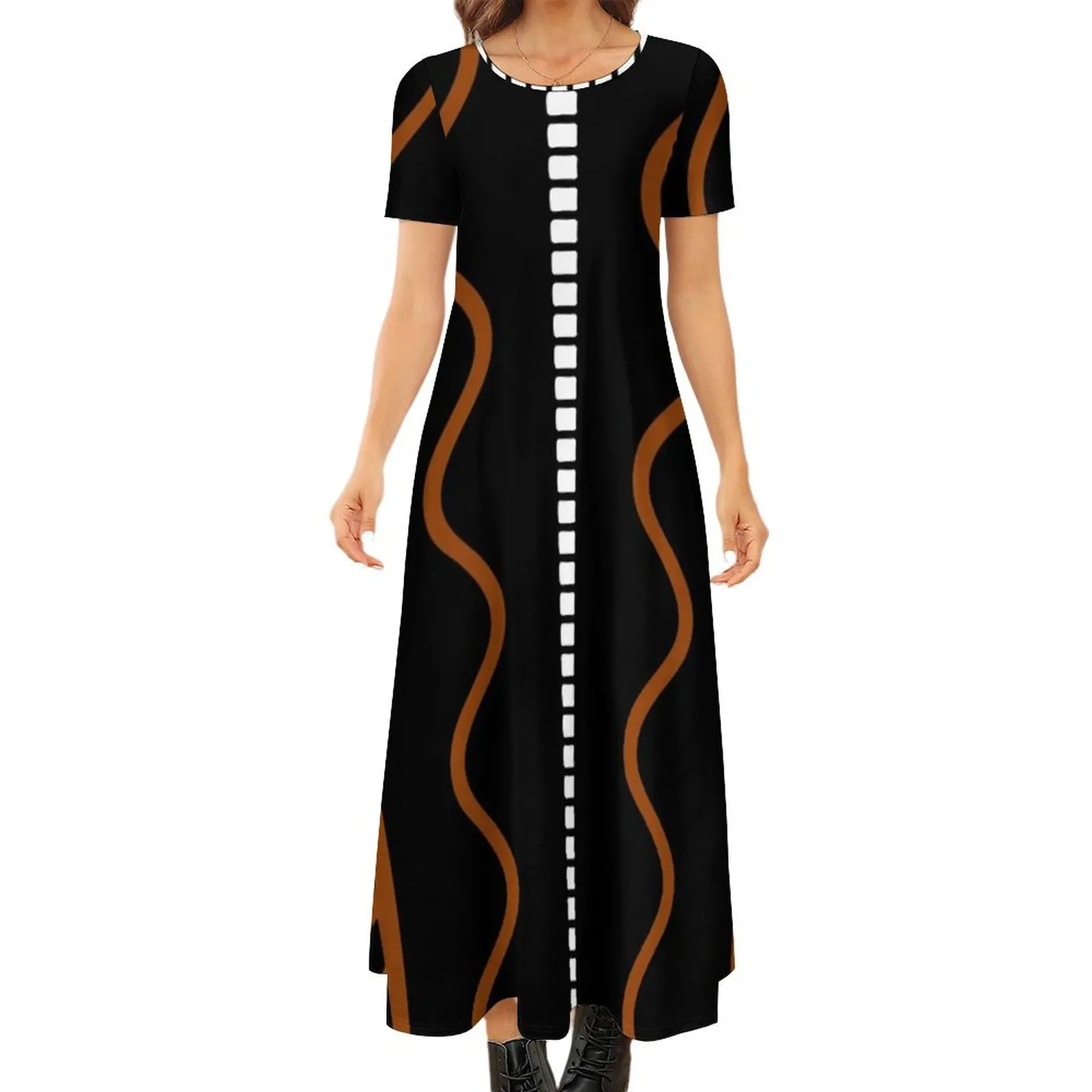 

African Mud Cloth Fabric Design Round Neck Short Sleeve Dress dress korean style dresses for special events
