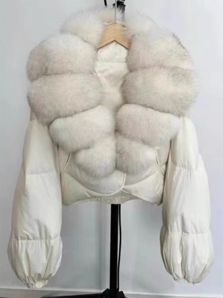 Parka de nieve de plumón de pato blanco nuevo de invierno, chaqueta de piel auténtica grande de alta calidad, abrigo impermeable con bolsillo cálido para mujer