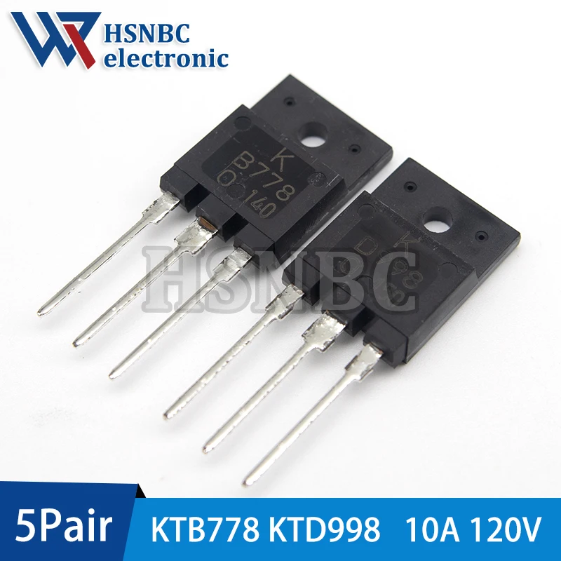 

KTB778 B778 + KTD998 D998 TO-3PF 10A 120V PNP + NPN Audio Amplifier Transistor 100% New Original