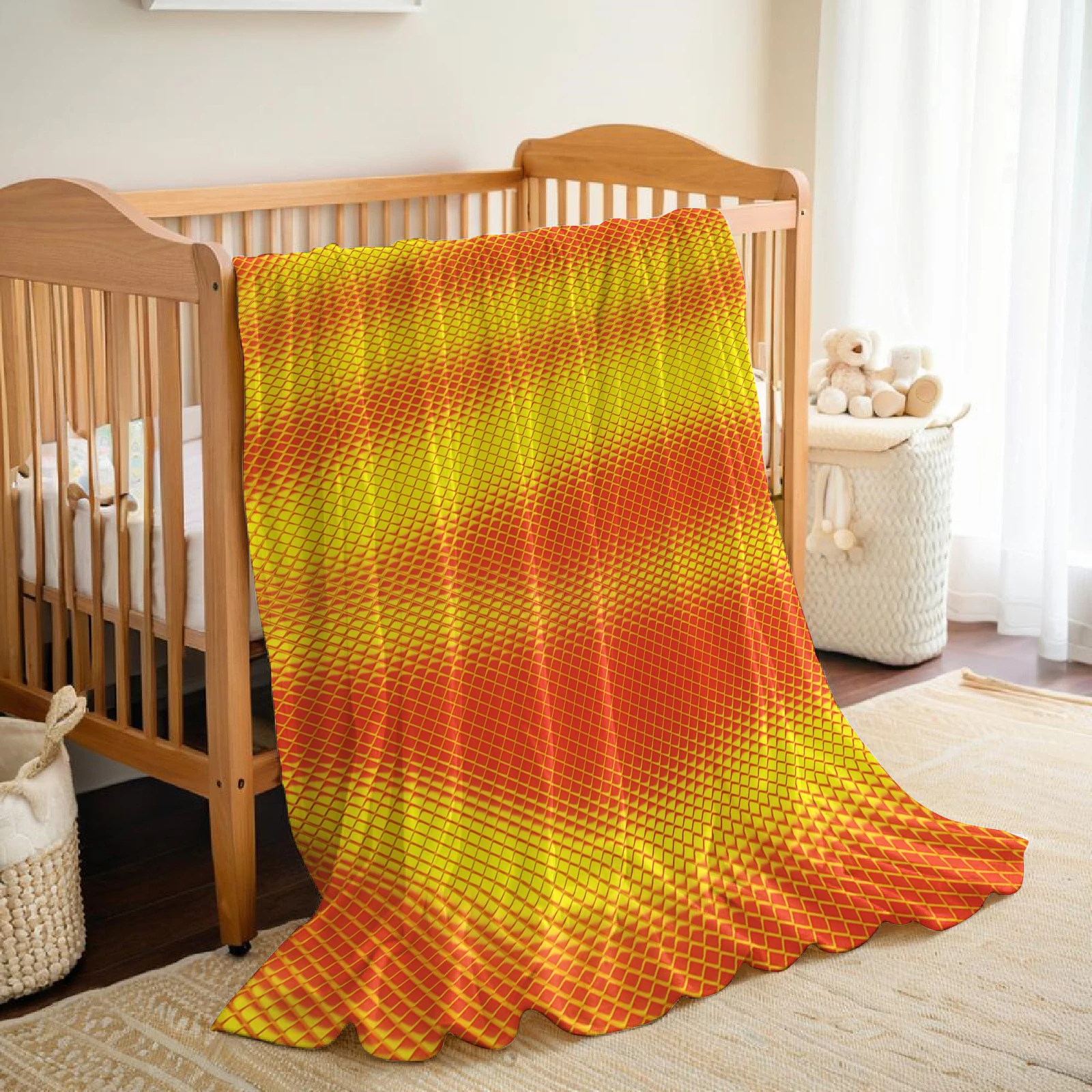Orange Warp Grid Ultra Soft Sherpa Fleece Blanket Fluffy Warm Halloween Cozy Throw for Sofa Couch Bedroom Gift All season - view 3