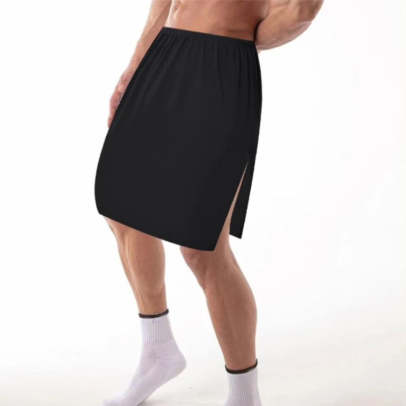 

Men's Sexy Side Split Breathable Modal Sleep Bottoms Long Boxers Skirts Home Lounge Comfortable Underwear Male Elegant Housewear