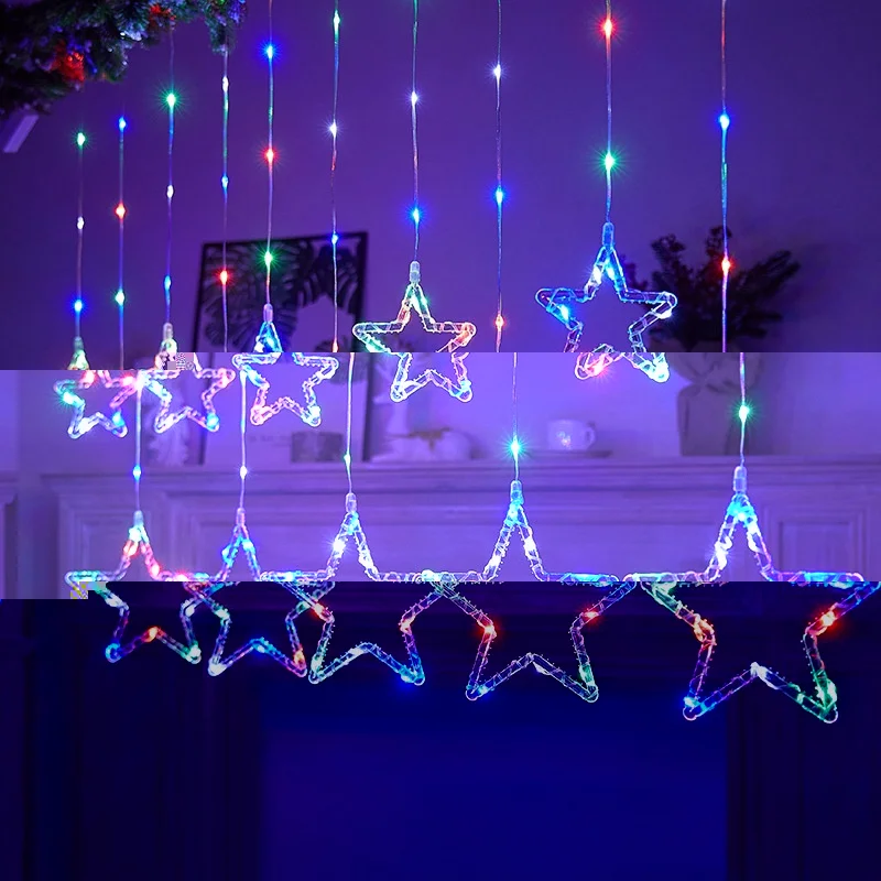1PC 3M Christmas Star Curtain Light Ramadan Atmosphere Decorative Light USB Eight Modes Romantic Creative Luminous Light String