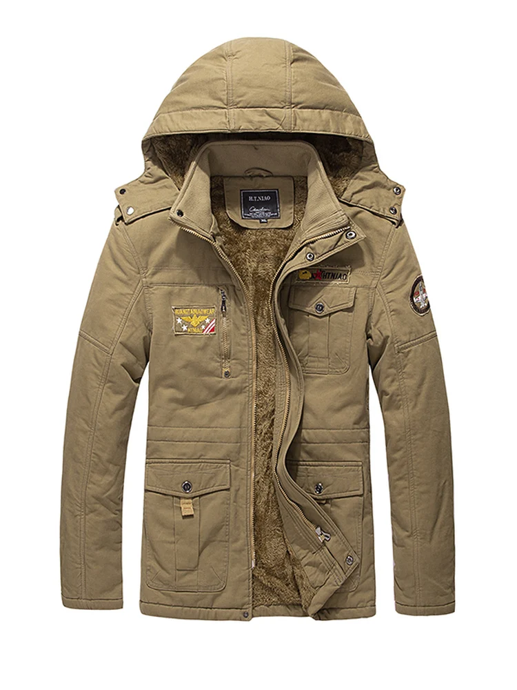 

Men's Cotton Jaet Coat Lamb Velvet Thiened Loose Fit American Sle Winter Warm Coat with Hood Polyester Long Sve