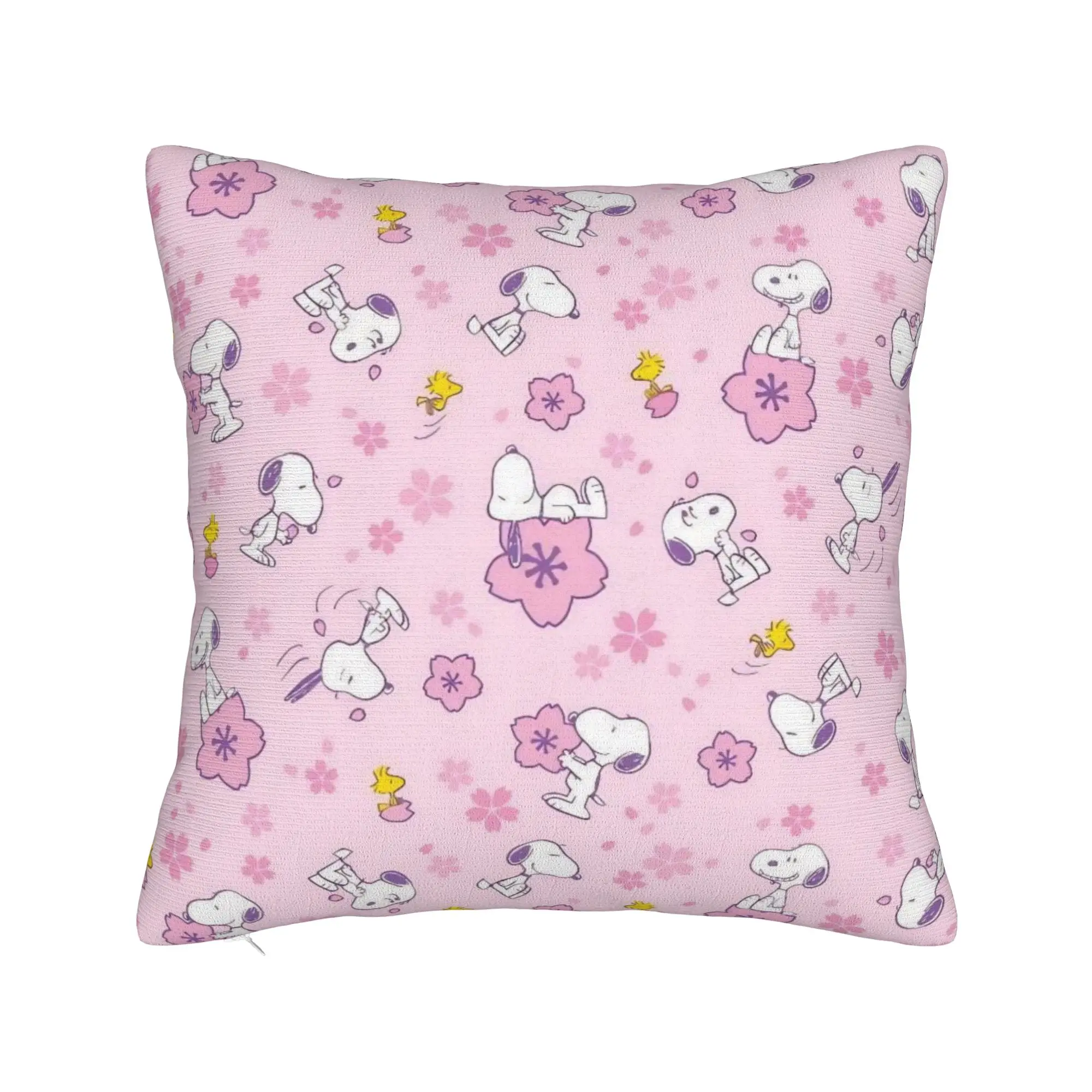 Cartoon Cute S-Snoopys Square Pillow Case Pink Cushion Cover Novelty Polyester Decorative Pillowcase for Home 45*45cm