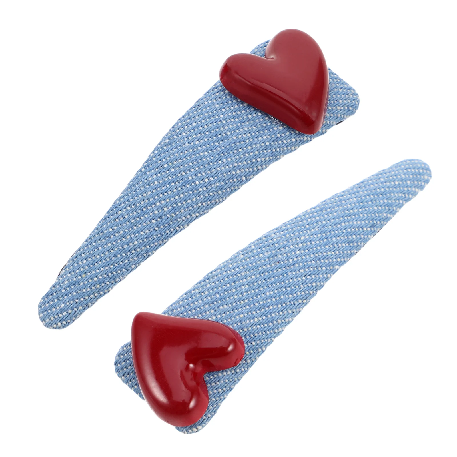 

2pcs Denim Hair Barrette Heart Shaped Colorblocked Fabric Clip Stylish Sectioning Hairpin for Women Blue