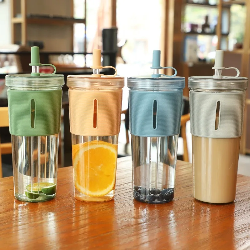 710Ml/24Oz Large Capacity Coffee Cup, Plastic Water Bottle with Straw, High Temperature Resistant Clear,reusable Cups with Straw