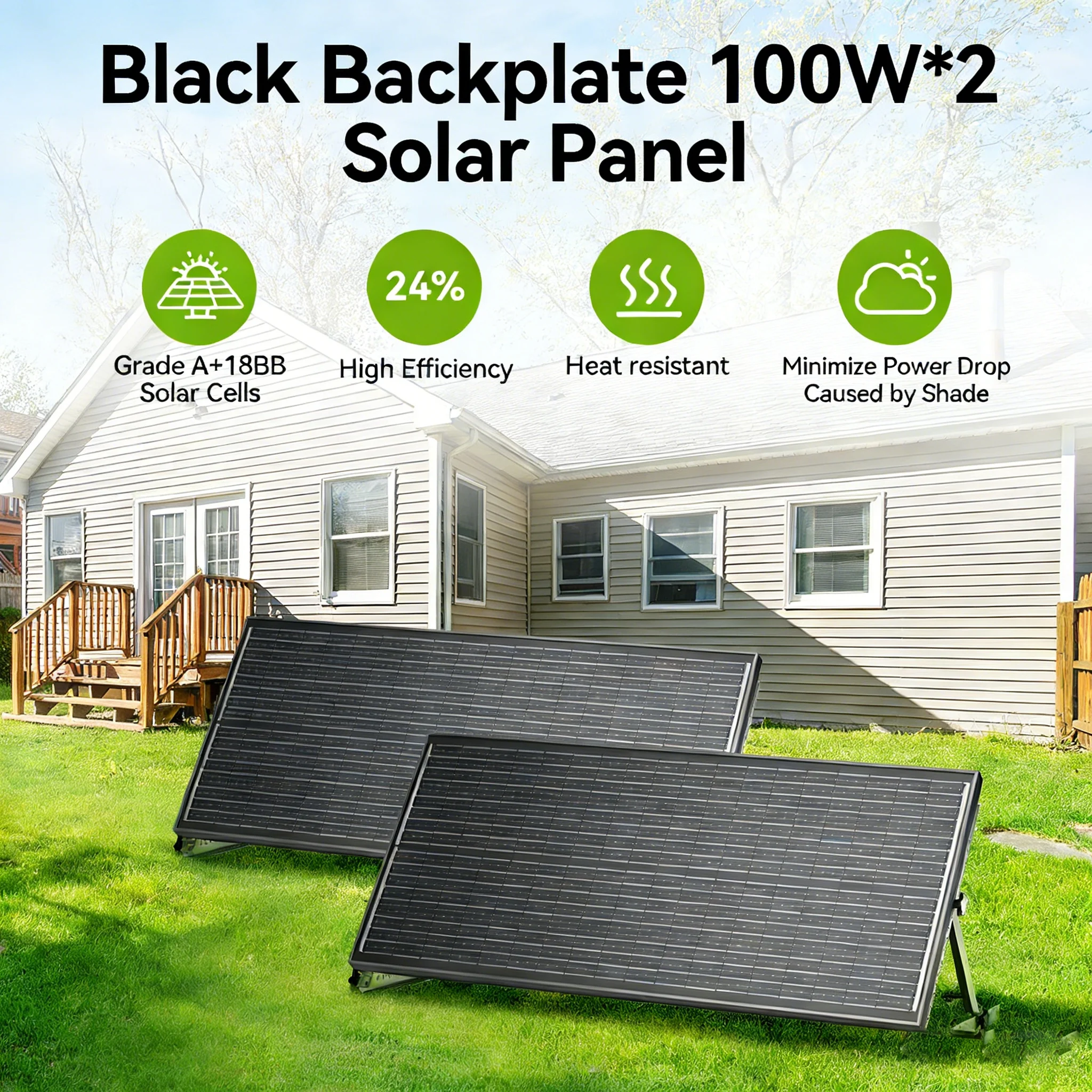 Rvpozwer 12.8V 200W 18BB Rigid Solar Panel Monocrystalline Silicon N-Type Solar Cells Waterproof Camping/Home/RV