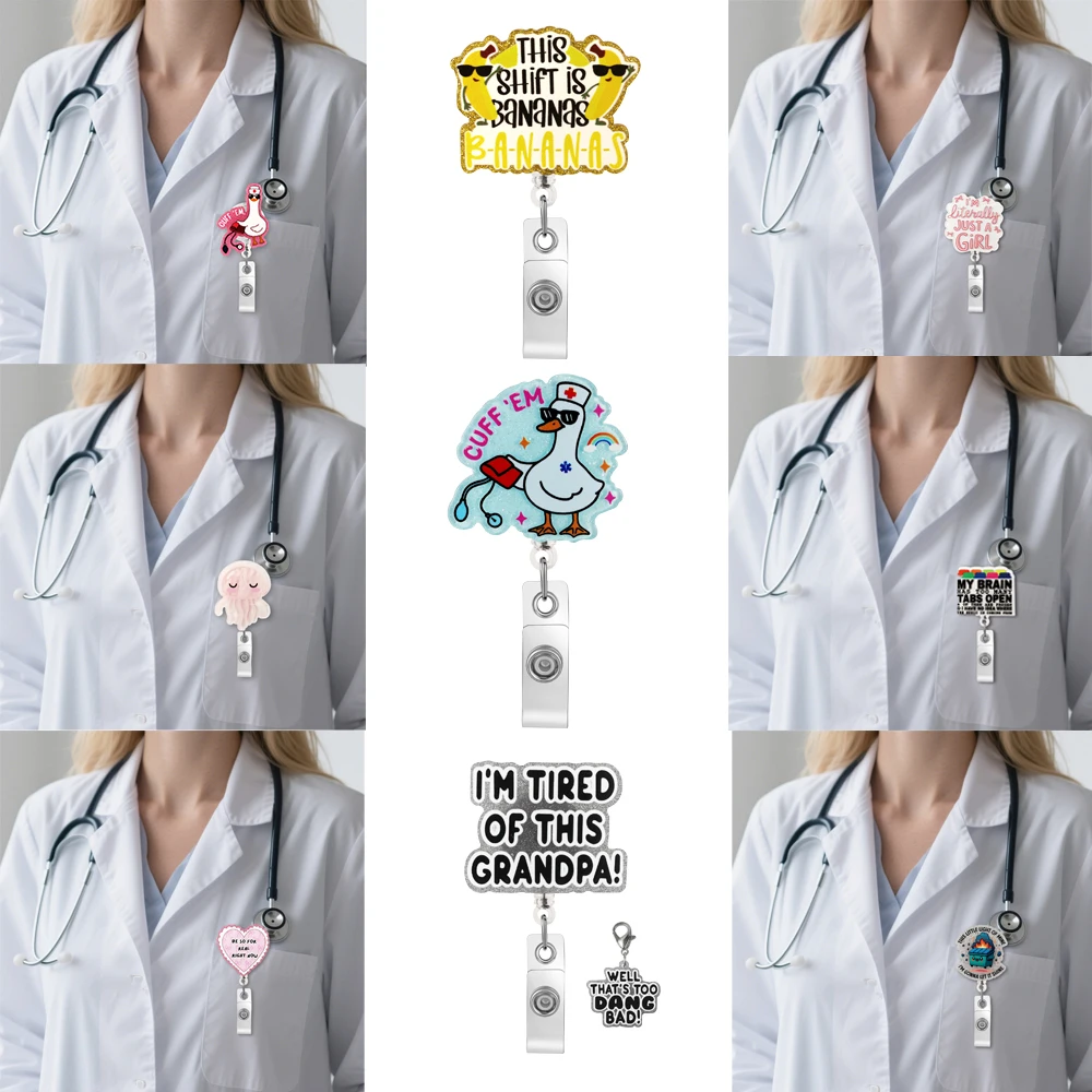 Fun Glitter Acrylic Badge Clip Expandable Chest Badge Easy To Pull Buckle Id Pendant Practical Gift For Student Doctor