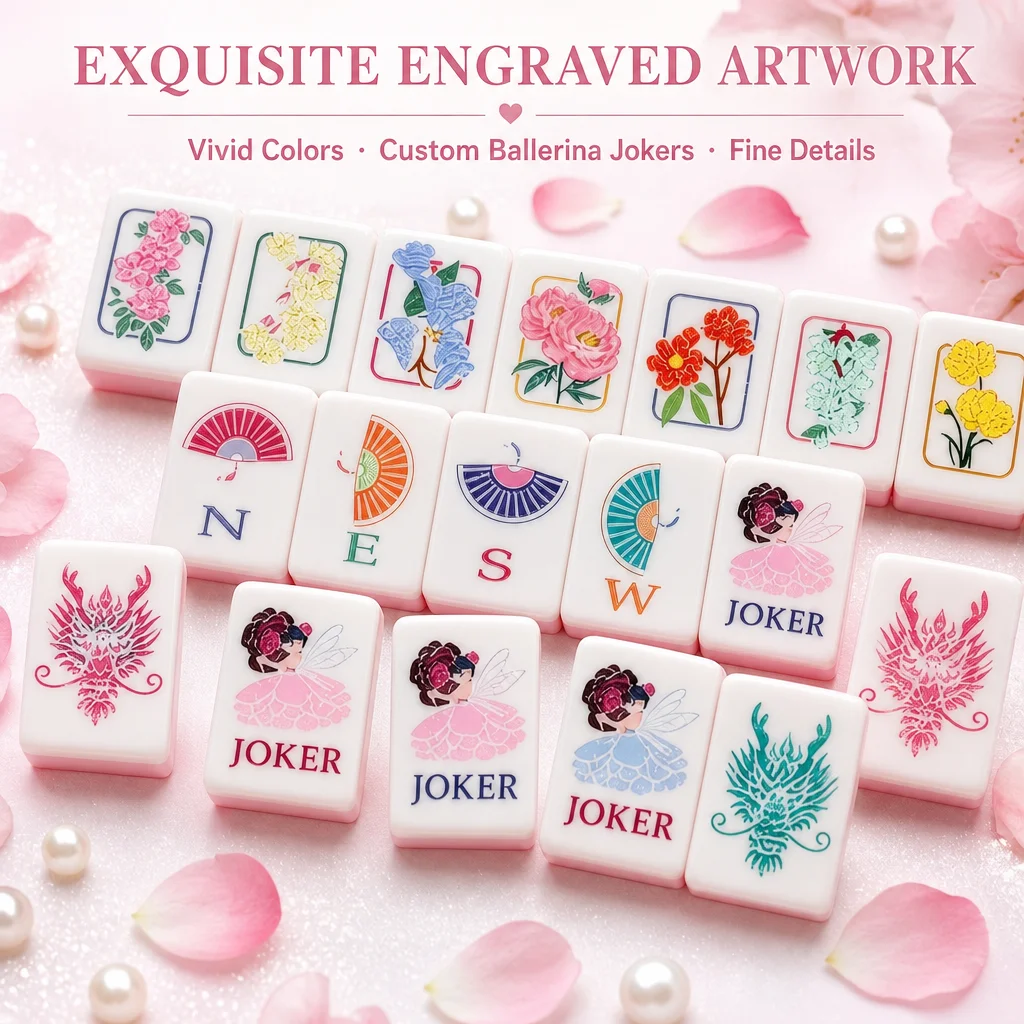 Pink Glitter American Mahjong Set Pearl Shell Marble Back Acrylic Mah Jongg Tiles with Storage Box Portable Travel Board Game Gi