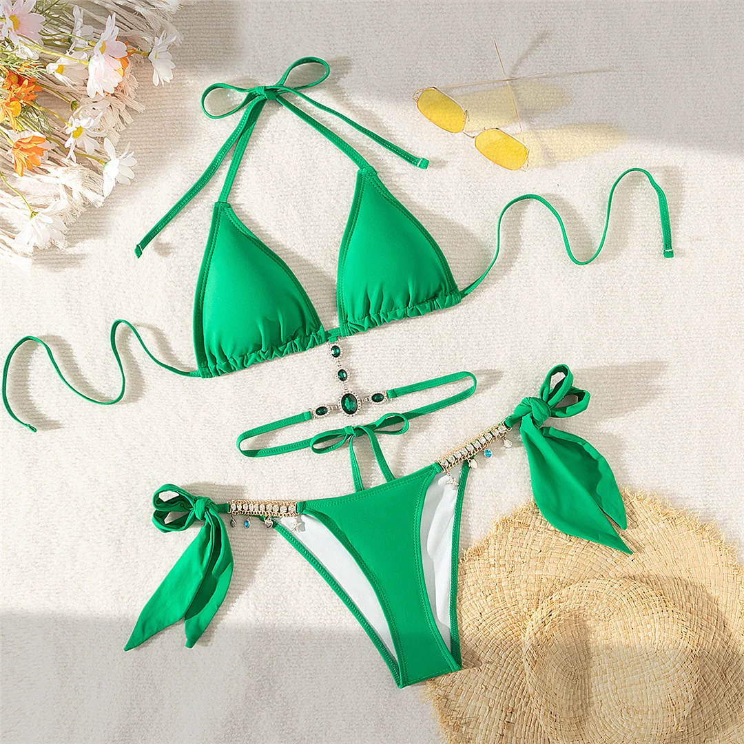 5 Farben, mit Strasssteinen besetzter Bikini, Damen-Badeanzug, zweiteiliges Bikini-Set, Badebekleidung, Badeanzug, Modell V8000. – Detail 24