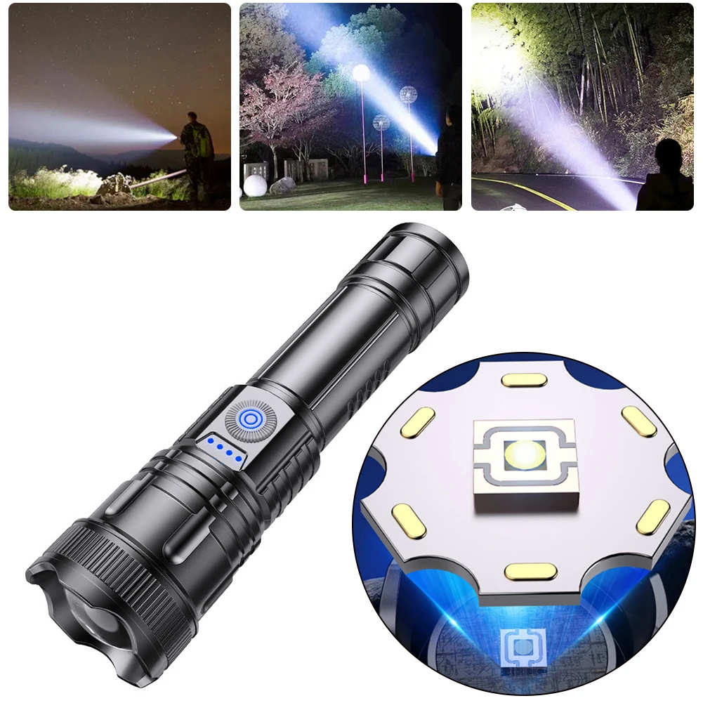500LM Compact Camping ไฟฉายจอแสดงผล LED Camping ไฟฉายแบบพกพามือถือ Type C ชาร์จ USB สําหรับเดินป่าปีนเขา