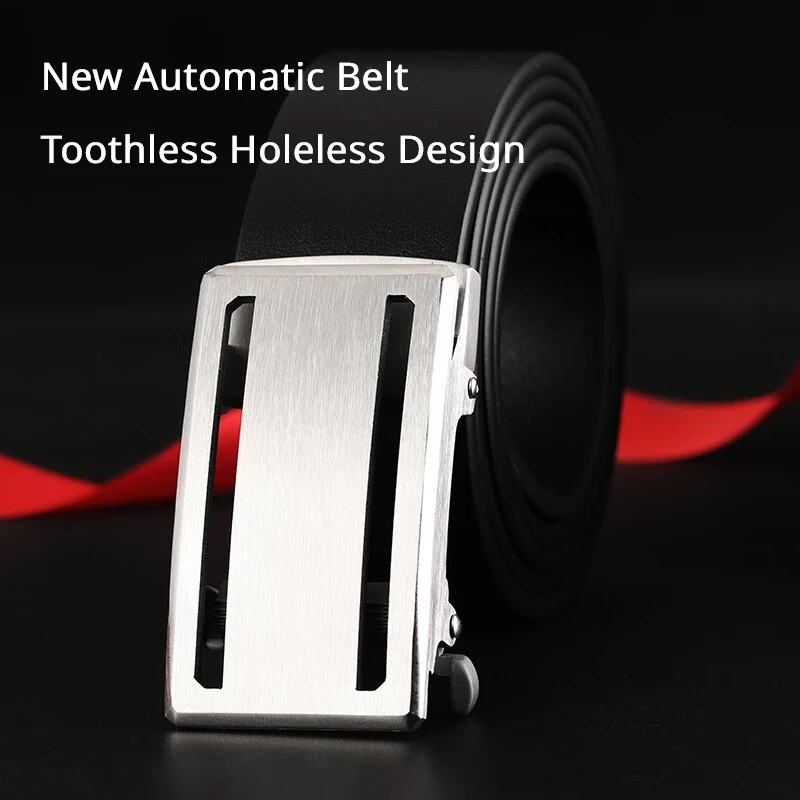 Titanium Toothless Automatic Buckle Belt Non-Hole Men's Genuine Leather First Layer Cowhide High-End Business Minimalist Belts