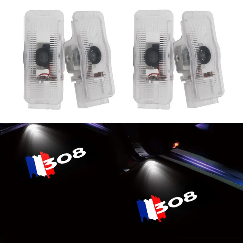 LED Car Door Welcome Lights Logo Projector for Peugeot 308 2011-2013 Ghost Shadow Lamp Courtesy Light Auto Decorative Accessory