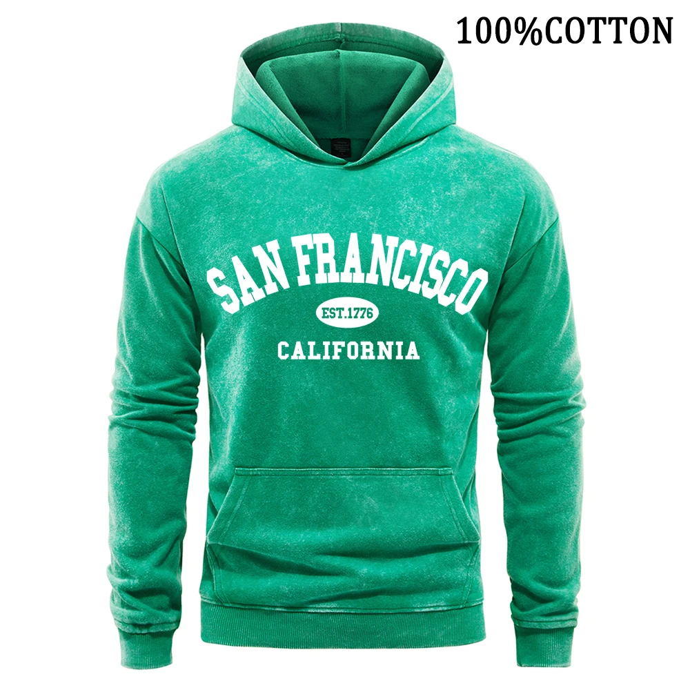 

San Francisco California Letter Printing Male Hoodies Retro Washed 100% Cotton Hoody Autumn Flexible Sports Shirt Fashion Tops