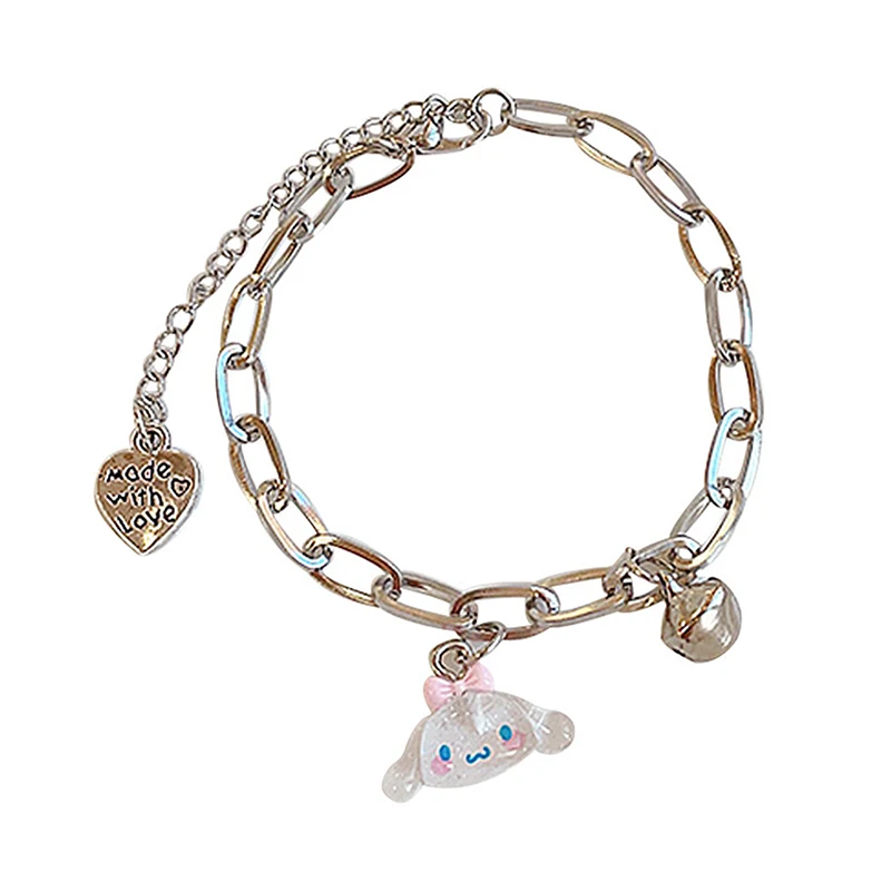 Sanrio Bell Bracelet Female Cinnamoroll Kuromi Pompompurin My Melody Pochacco Cartoon Adjustable Bracelet Anime Birthday Gift