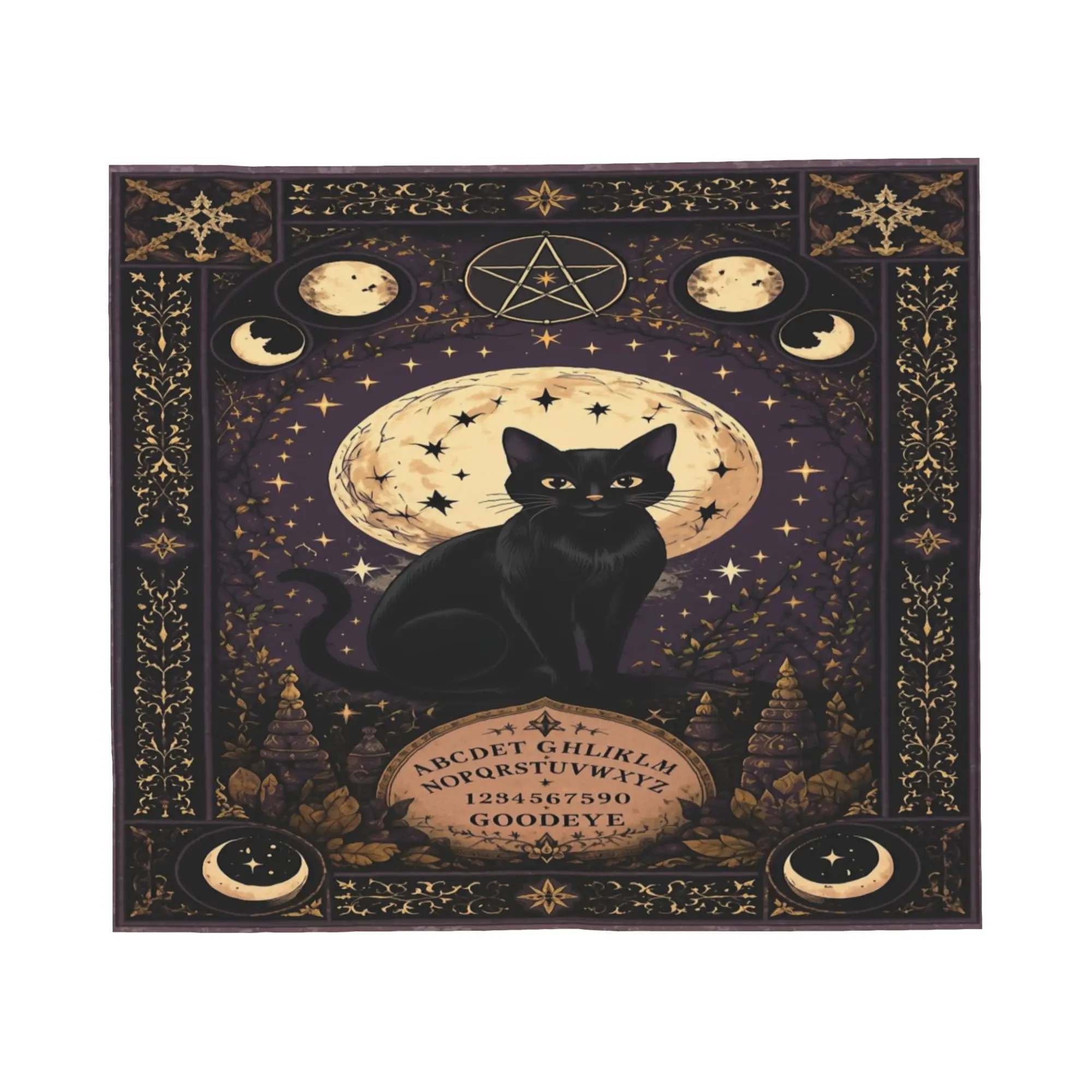 Halloween Black Cats Velvet Throw Blanket Witchy Moon Gothic Blanket for Sofa Travel Soft Bedding Throws