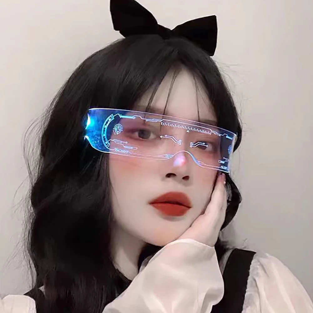 1 szt. Świecące diody LED okulary przeciwsłoneczne Vintage Punk gogle mężczyźni kobiety Fashion Party świąteczne kolorowe świecące odcienie okularów UV400 — zdjęcie 4
