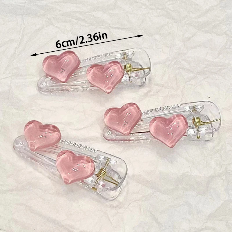 Jelly Pink Transparent Cute Heart Hair Clips Girls Heart Love Hairpins Sweet Duckbill Side Clips Simple Fashion Hair Accessories