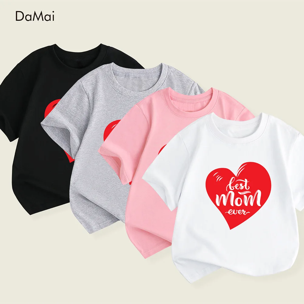 New Children's Clothing Style Children's Short-sleeved T-shirt Mother's Day Printed Round Neck Burst Girls T Shirt Clothes