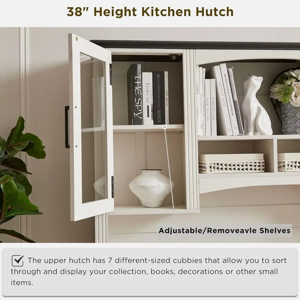 76 Farmhouse Style Computer Desk with Hutch, Charging Station, Drawers, and Storage, Off-White Office Workstation，Customized