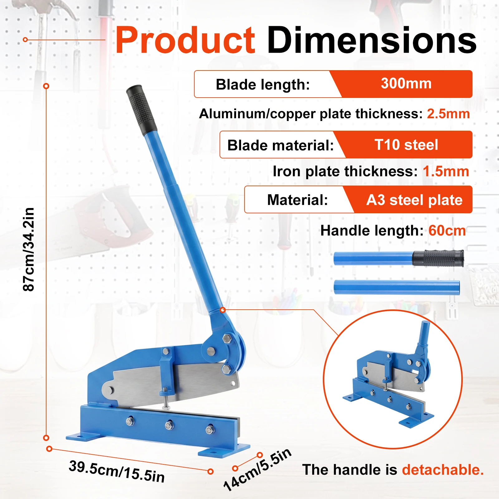 Metal Cutting Shears, 12 Inch Heavy Duty Steel Frame Snip Machine, Sheet Metal Cutter with 22 Inch Leverage Handle, Non-Slip Grip, Sturdy Base, Cuts Copper Aluminum Iron Steel Plates, for Workshop and Professional Use