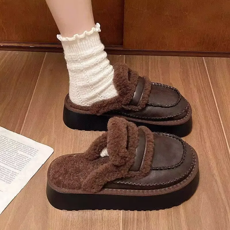 2024 Winter Fashion New Female Slippers Thick Soled Plush Warm Velvet Comfortable Lightweight Personality Casual Cotton Slippers