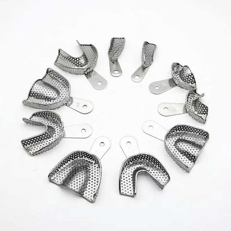 

2 pcs Stainless Steel Dentistry Impression Trays Upper Lower Teeth Holder Autoclavable Teeth Tray Teeth Dental Lab Tools