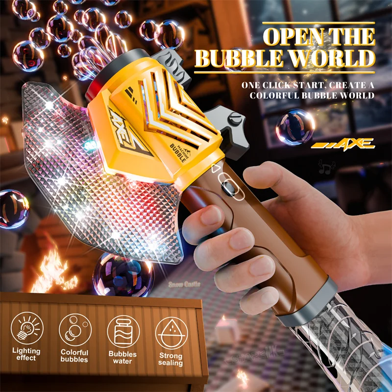 Bubble Machine Handheld Axe Bubble Stick with Cool Lighting Fully Automatic Outdoor Wedding Party Bubble Toy Gifts for Boys Girl